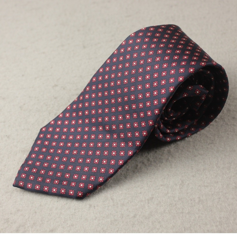 Yves Saint Laurent Silk Tie Navy Blue Red Floral Geometric Length 55" Width 3.5"